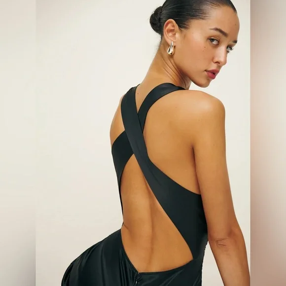 NEW Reformation Black Casette Silk Maxi Dress 6 - Picture 4 of 16